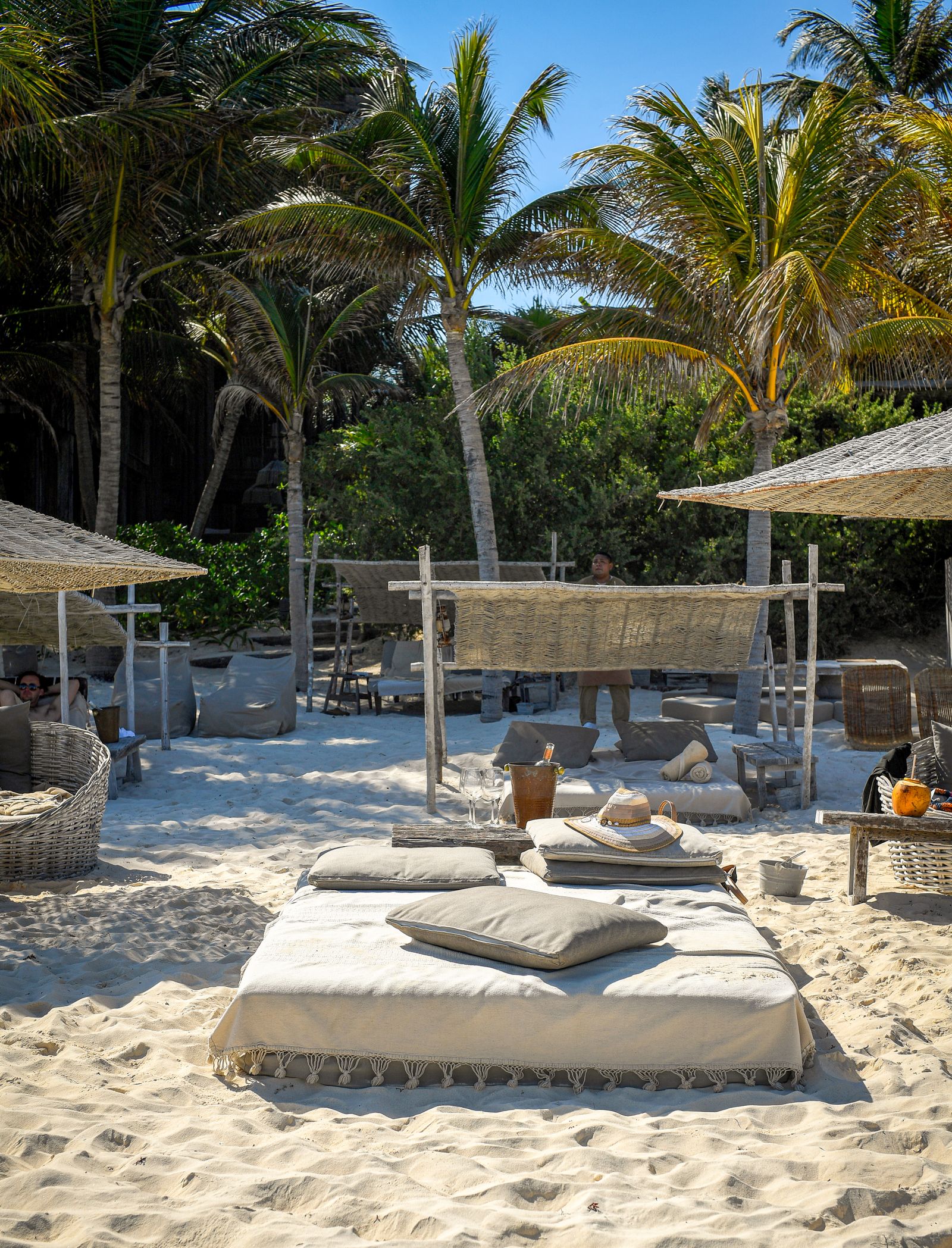 Beach club day beds on the sand
