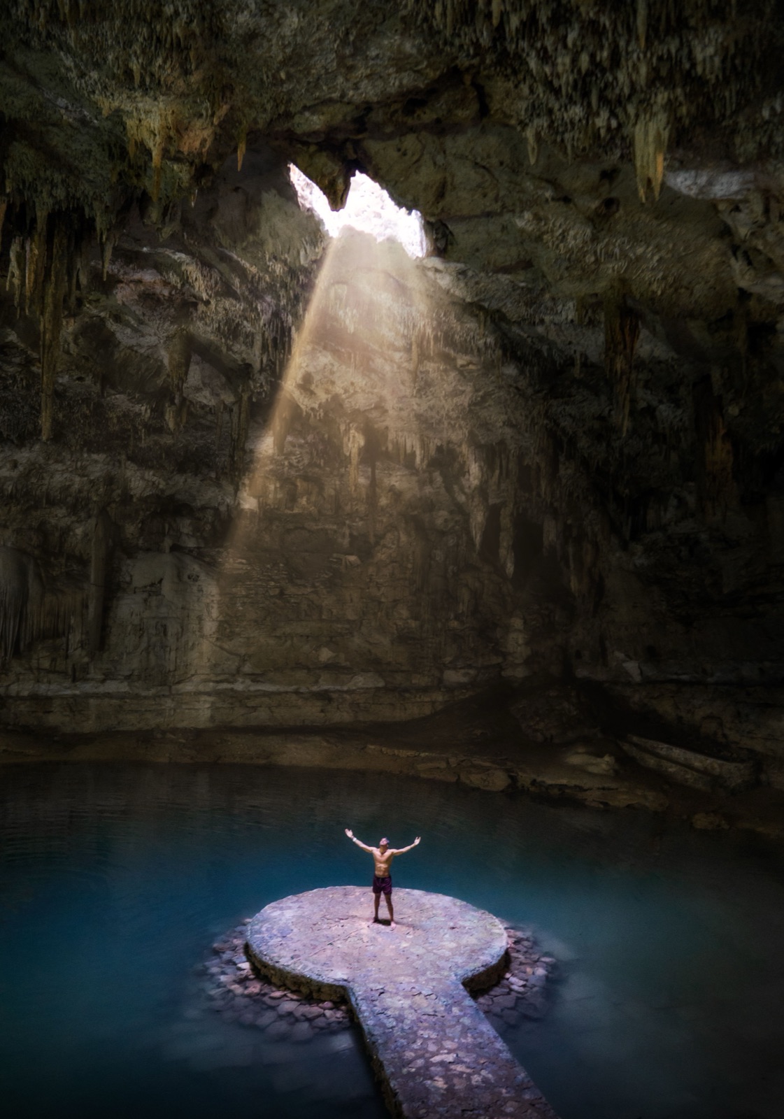 Light falling into a cave cenote