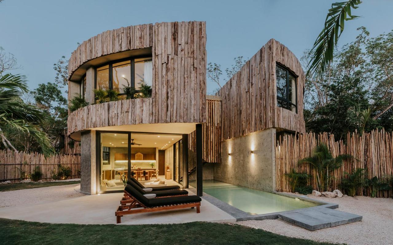 The villa from outside at dusk